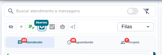 Aba de grupos na tela de atendimento