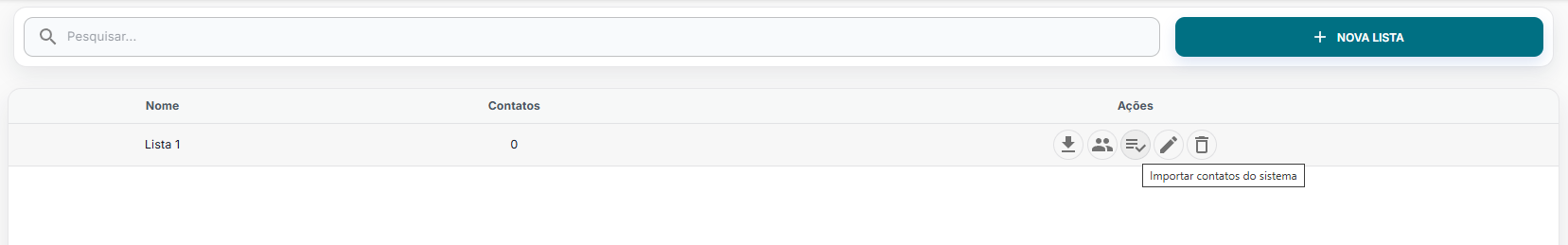 Tela da lista de contatos
